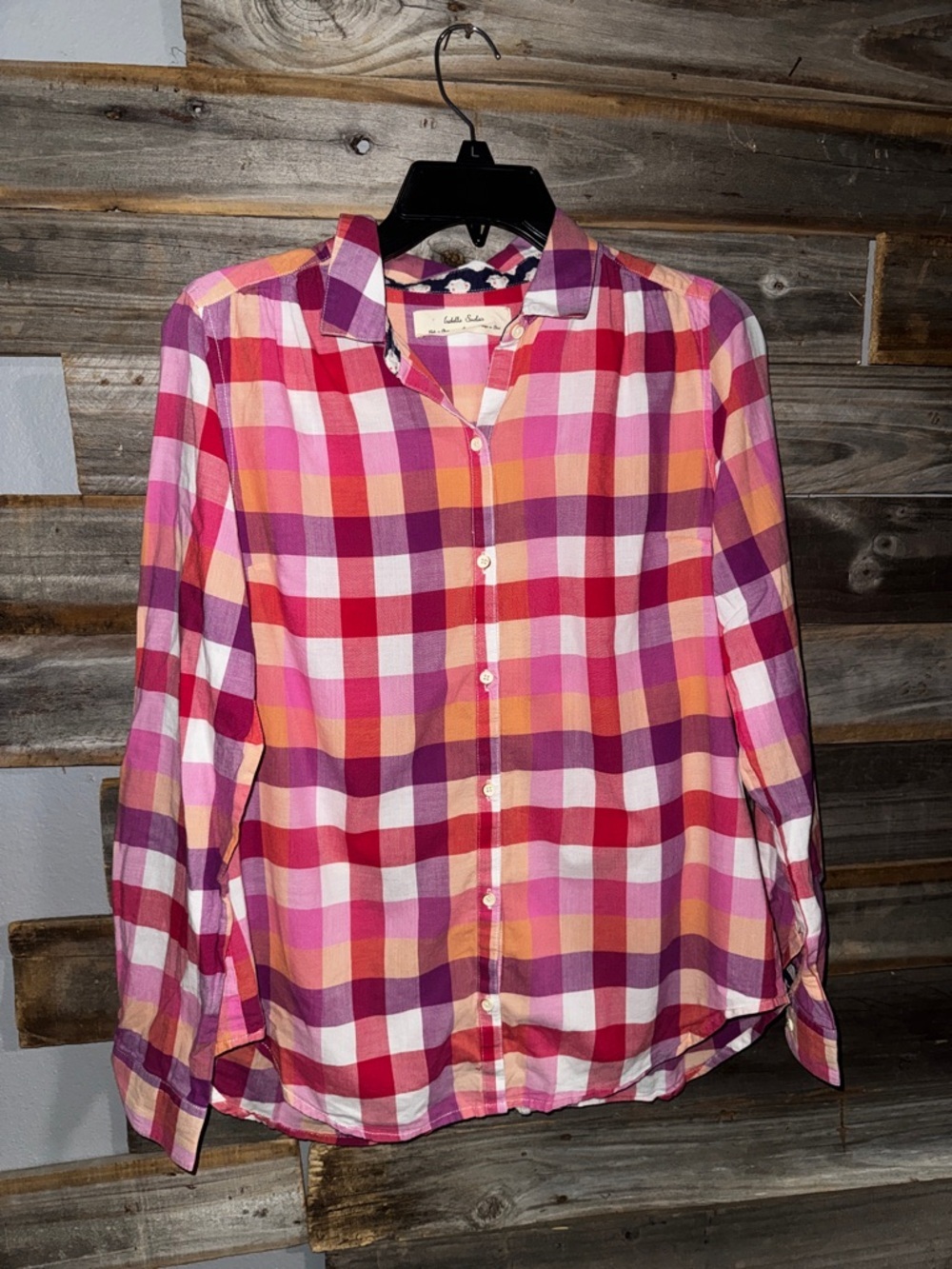 Anthropologie Isabella Sinclair Womens Button Up Shirt Size S Pink Plaid